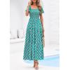 imagePRETTYGARDEN Womens Summer Puff Short Sleeve Maxi Dress Square Neck Smocked Tiered Ruffle A Line Long Flowy Beach DressesGreen Pink Flower