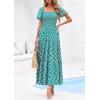 imagePRETTYGARDEN Womens Summer Puff Short Sleeve Maxi Dress Square Neck Smocked Tiered Ruffle A Line Long Flowy Beach DressesGreen Pink Flower