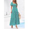 imagePRETTYGARDEN Womens Summer Puff Short Sleeve Maxi Dress Square Neck Smocked Tiered Ruffle A Line Long Flowy Beach DressesGreen Pink Flower