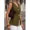 imagePRETTYGARDEN Womens Summer Sleeveless Suit Vest Tops 2026 Dressy Button Down Business Casual Blazer Waistcoat Spring ClothesArmy Green