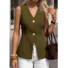 imagePRETTYGARDEN Womens Summer Sleeveless Suit Vest Tops 2026 Dressy Button Down Business Casual Blazer Waistcoat Spring ClothesArmy Green