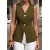 imagePRETTYGARDEN Womens Summer Sleeveless Suit Vest Tops 2026 Dressy Button Down Business Casual Blazer Waistcoat Spring ClothesArmy Green