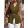 imagePRETTYGARDEN Womens Summer Sleeveless Suit Vest Tops 2026 Dressy Button Down Business Casual Blazer Waistcoat Spring ClothesArmy Green