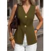 imagePRETTYGARDEN Womens Summer Sleeveless Suit Vest Tops 2026 Dressy Button Down Business Casual Blazer Waistcoat Spring ClothesArmy Green