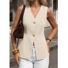 imagePRETTYGARDEN Womens Summer Sleeveless Suit Vest Tops 2026 Dressy Button Down Business Casual Blazer Waistcoat Spring ClothesBeige