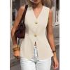 imagePRETTYGARDEN Womens Summer Sleeveless Suit Vest Tops 2026 Dressy Button Down Business Casual Blazer Waistcoat Spring ClothesBeige