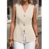 imagePRETTYGARDEN Womens Summer Sleeveless Suit Vest Tops 2026 Dressy Button Down Business Casual Blazer Waistcoat Spring ClothesBeige