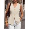 imagePRETTYGARDEN Womens Summer Sleeveless Suit Vest Tops 2026 Dressy Button Down Business Casual Blazer Waistcoat Spring ClothesBeige