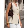 imagePRETTYGARDEN Womens Summer Sleeveless Suit Vest Tops 2026 Dressy Button Down Business Casual Blazer Waistcoat Spring ClothesBeige