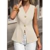 imagePRETTYGARDEN Womens Summer Sleeveless Suit Vest Tops 2026 Dressy Button Down Business Casual Blazer Waistcoat Spring ClothesBeige