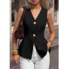 imagePRETTYGARDEN Womens Summer Sleeveless Suit Vest Tops 2026 Dressy Button Down Business Casual Blazer Waistcoat Spring ClothesBlack