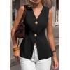 imagePRETTYGARDEN Womens Summer Sleeveless Suit Vest Tops 2026 Dressy Button Down Business Casual Blazer Waistcoat Spring ClothesBlack