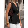 imagePRETTYGARDEN Womens Summer Sleeveless Suit Vest Tops 2026 Dressy Button Down Business Casual Blazer Waistcoat Spring ClothesBlack