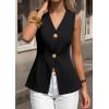 imagePRETTYGARDEN Womens Summer Sleeveless Suit Vest Tops 2026 Dressy Button Down Business Casual Blazer Waistcoat Spring ClothesBlack