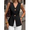 imagePRETTYGARDEN Womens Summer Sleeveless Suit Vest Tops 2026 Dressy Button Down Business Casual Blazer Waistcoat Spring ClothesBlack