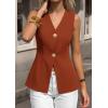 imagePRETTYGARDEN Womens Summer Sleeveless Suit Vest Tops 2026 Dressy Button Down Business Casual Blazer Waistcoat Spring ClothesBrick Red