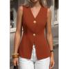 imagePRETTYGARDEN Womens Summer Sleeveless Suit Vest Tops 2026 Dressy Button Down Business Casual Blazer Waistcoat Spring ClothesBrick Red