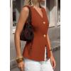 imagePRETTYGARDEN Womens Summer Sleeveless Suit Vest Tops 2026 Dressy Button Down Business Casual Blazer Waistcoat Spring ClothesBrick Red