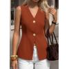 imagePRETTYGARDEN Womens Summer Sleeveless Suit Vest Tops 2026 Dressy Button Down Business Casual Blazer Waistcoat Spring ClothesBrick Red