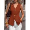 imagePRETTYGARDEN Womens Summer Sleeveless Suit Vest Tops 2026 Dressy Button Down Business Casual Blazer Waistcoat Spring ClothesBrick Red