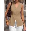 imagePRETTYGARDEN Womens Summer Sleeveless Suit Vest Tops 2026 Dressy Button Down Business Casual Blazer Waistcoat Spring ClothesKhaki