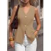 imagePRETTYGARDEN Womens Summer Sleeveless Suit Vest Tops 2026 Dressy Button Down Business Casual Blazer Waistcoat Spring ClothesKhaki