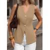 imagePRETTYGARDEN Womens Summer Sleeveless Suit Vest Tops 2026 Dressy Button Down Business Casual Blazer Waistcoat Spring ClothesKhaki