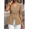 imagePRETTYGARDEN Womens Summer Sleeveless Suit Vest Tops 2026 Dressy Button Down Business Casual Blazer Waistcoat Spring ClothesKhaki
