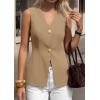 imagePRETTYGARDEN Womens Summer Sleeveless Suit Vest Tops 2026 Dressy Button Down Business Casual Blazer Waistcoat Spring ClothesKhaki