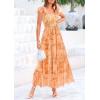imagePRETTYGARDEN Womens Summer Tulle Midi Dress Sleeveless Smocked Ruffle Flowy Mesh Dresses Party Wedding Guest SundressFloral Apricot Orange