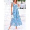 imagePRETTYGARDEN Womens Summer Tulle Midi Dress Sleeveless Smocked Ruffle Flowy Mesh Dresses Party Wedding Guest SundressFloral Blue Yellow