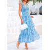 imagePRETTYGARDEN Womens Summer Tulle Midi Dress Sleeveless Smocked Ruffle Flowy Mesh Dresses Party Wedding Guest SundressFloral Blue Yellow