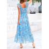 imagePRETTYGARDEN Womens Summer Tulle Midi Dress Sleeveless Smocked Ruffle Flowy Mesh Dresses Party Wedding Guest SundressFloral Blue Yellow