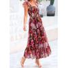 imagePRETTYGARDEN Womens Summer Tulle Midi Dress Sleeveless Smocked Ruffle Flowy Mesh Dresses Party Wedding Guest SundressFloral Brown Pink