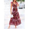 imagePRETTYGARDEN Womens Summer Tulle Midi Dress Sleeveless Smocked Ruffle Flowy Mesh Dresses Party Wedding Guest SundressFloral Brown Pink