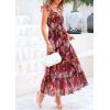 imagePRETTYGARDEN Womens Summer Tulle Midi Dress Sleeveless Smocked Ruffle Flowy Mesh Dresses Party Wedding Guest SundressFloral Brown Pink