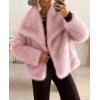 imagePRETTYGARDEN Womens Winter Coats 2026 Trendy Long Sleeve Furry Faux Fur Jackets Button Lapel Warm Fall Outwear with PocketsPink