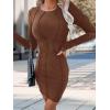 imageWomens 2023 Fall Bodycon Mini Dresses Casual Long Sleeve Solid Color Short Tight Ladies Party Club Fashion Dress