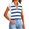 imagePRETTYGARDEN 2024 Summer T Shirts for Women Casual 12 Zip Cap Sleeve V Neck Striped Knit Tee Tops Blouses