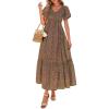 imagePRETTYGARDEN Boho Dresses for Women 2026 Summer Floral Short Sleeve V Neck Smocked Flowy Beach Vacation Maxi DressGreen Red Floral