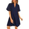 imagePRETTYGARDEN Eyelet Dresses for Women 2026 Summer Short Sleeve V Neck Hollow Out Ruffle A Line Boho Beach Vacation Mini DressNavy