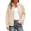 imagePRETTYGARDEN Faux Suede Bomber Jacket Women Fall Fashion 2026 Casual Zip Up Oversized Trendy Winter Clothing Outerwear CoatsBeige