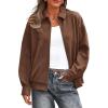 imagePRETTYGARDEN Faux Suede Bomber Jacket Women Fall Fashion 2026 Casual Zip Up Oversized Trendy Winter Clothing Outerwear CoatsBrown