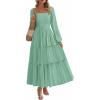 imagePRETTYGARDEN Spring Dresses for Women 2026 Casual Long Sleeve Smocked Ruffle Flowy Elegant Wedding Guest Maxi Dress PocketsSage Green