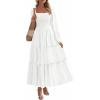 imagePRETTYGARDEN Spring Dresses for Women 2026 Casual Long Sleeve Smocked Ruffle Flowy Elegant Wedding Guest Maxi Dress PocketsWhite