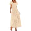 imagePRETTYGARDEN Summer Dresses for Women 2026 Eyelet Square Neck Puff Sleeve Smocked Wedding Guest Maxi Dress with PocketsBeige