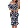 imagePRETTYGARDEN Summer Floral Bodycon Midi Dresses 2026 Puff Sleeve Mermaid Cocktail Baby Shower Photoshoot Maternity DressFloral Blue Green Red