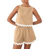 imagePRETTYGARDEN Womens 2 Piece Beach Vacation Outfits Casual Cropped Tank Top High Waist Shorts Set Tracksuit KhakiLarge