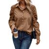 imagePRETTYGARDEN Womens 2024 Fall Fashion Button Down Shirts Ruched Long Sleeve Business Casual Blouse Tops BrownMedium