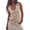 imagePRETTYGARDEN Womens 2024 Spring Vests Sleeveless Button Down Knitted Tank Tops Casual Y2K Sweater Top Blouse with Pockets